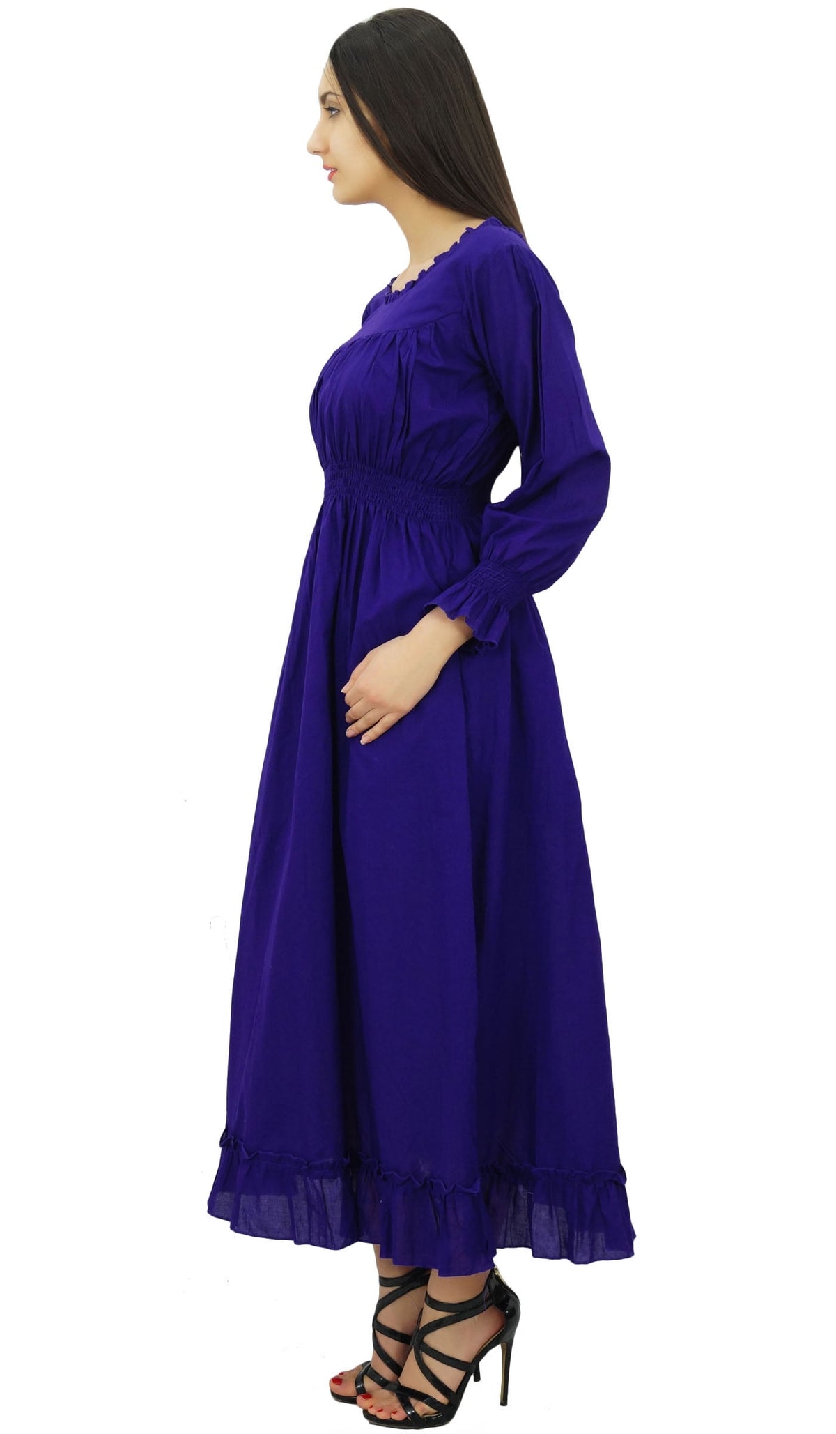 thumbnail image 2 of Bimba Women's Cotton Smocked Waist Long Casual Maxi Dress, 2 of 6