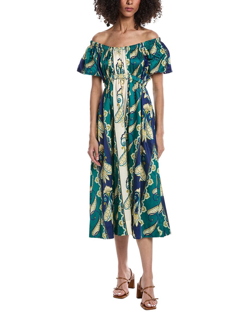 thumbnail image 1 of tyler böe womens Hailey Silk-Blend Midi Dress, xs, Green, 1 of 3