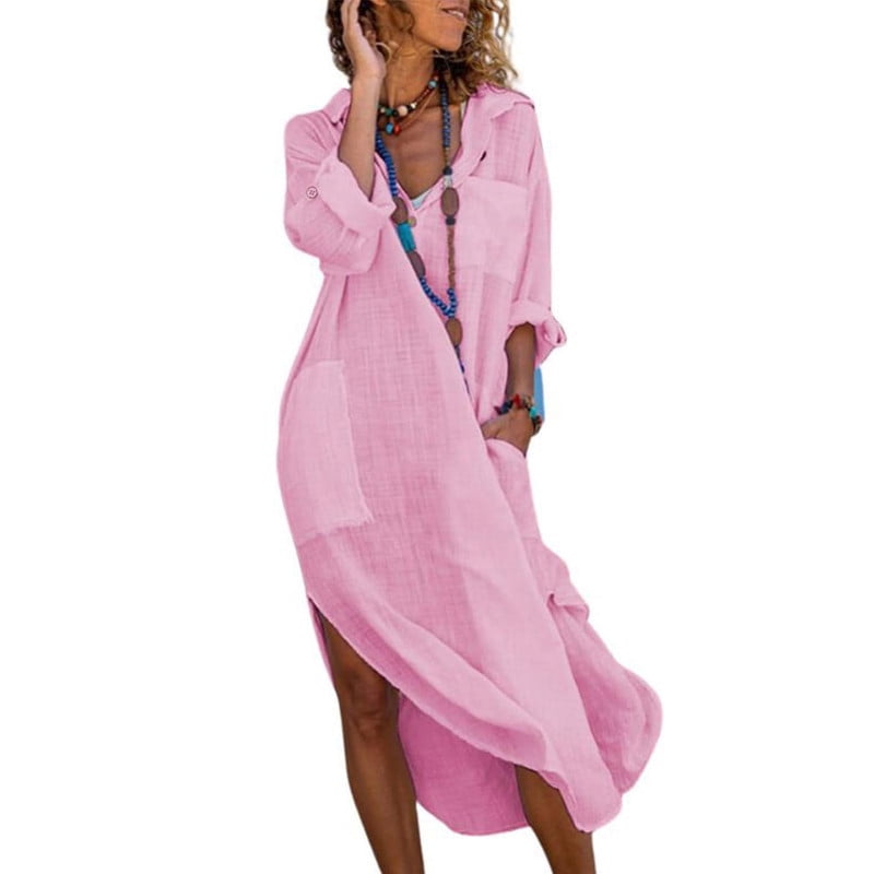 thumbnail image 1 of utcoco Womens Casual Loose Long Shirt Dress Side Split Dresses with Pockets, 1 of 4